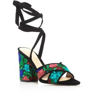 embroidered ankle tie up heels